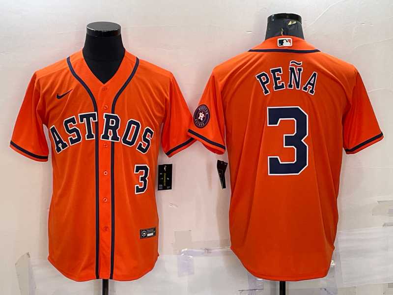 Men%27s Houston Astros #3 Jeremy Pena Number Orange With Patch Stitched MLB Cool Base Nike Jersey